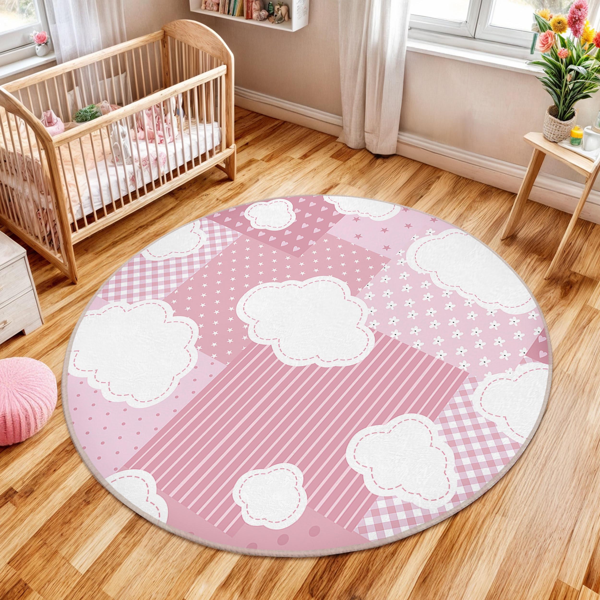 文房具・ステーショナリー idang club milkyheart circle rug Pink Cloud Theme Kids Room Round Rug-plaid Star Heart Circle