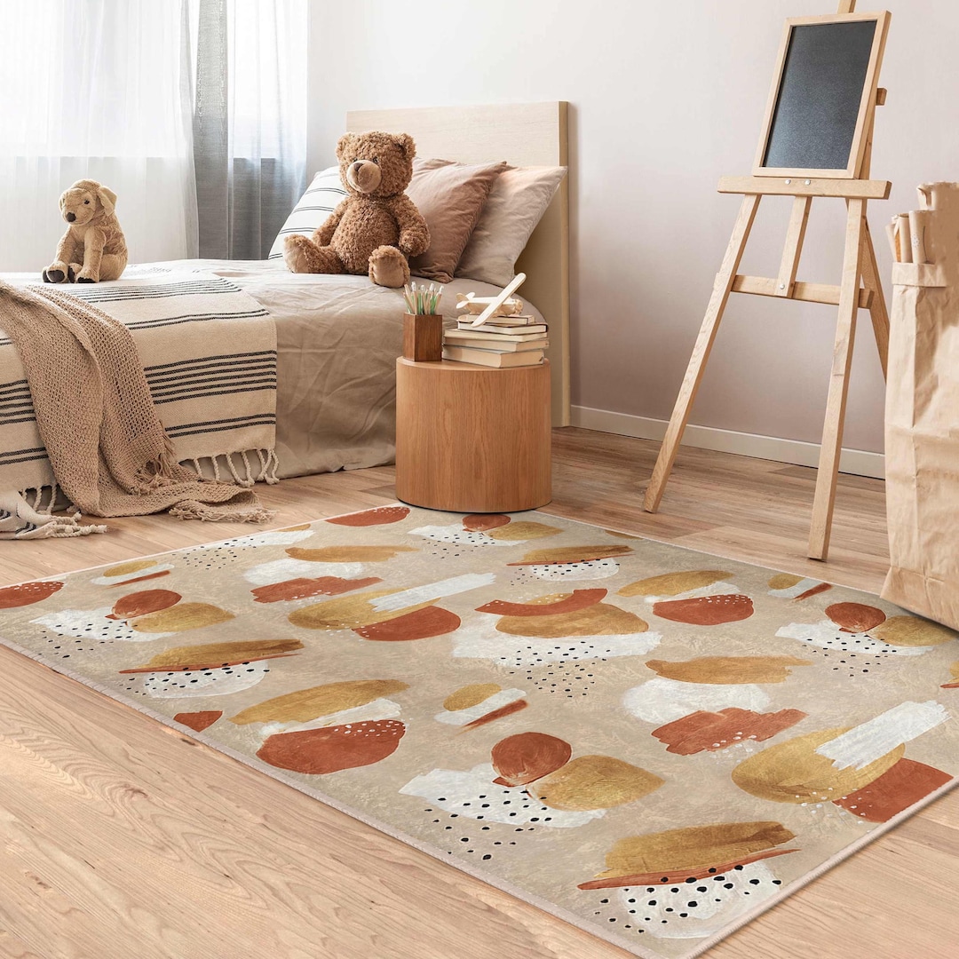 Abstract Earth Tone Kids Room Rug-terracotta Shapes Nursery Carpet ...
