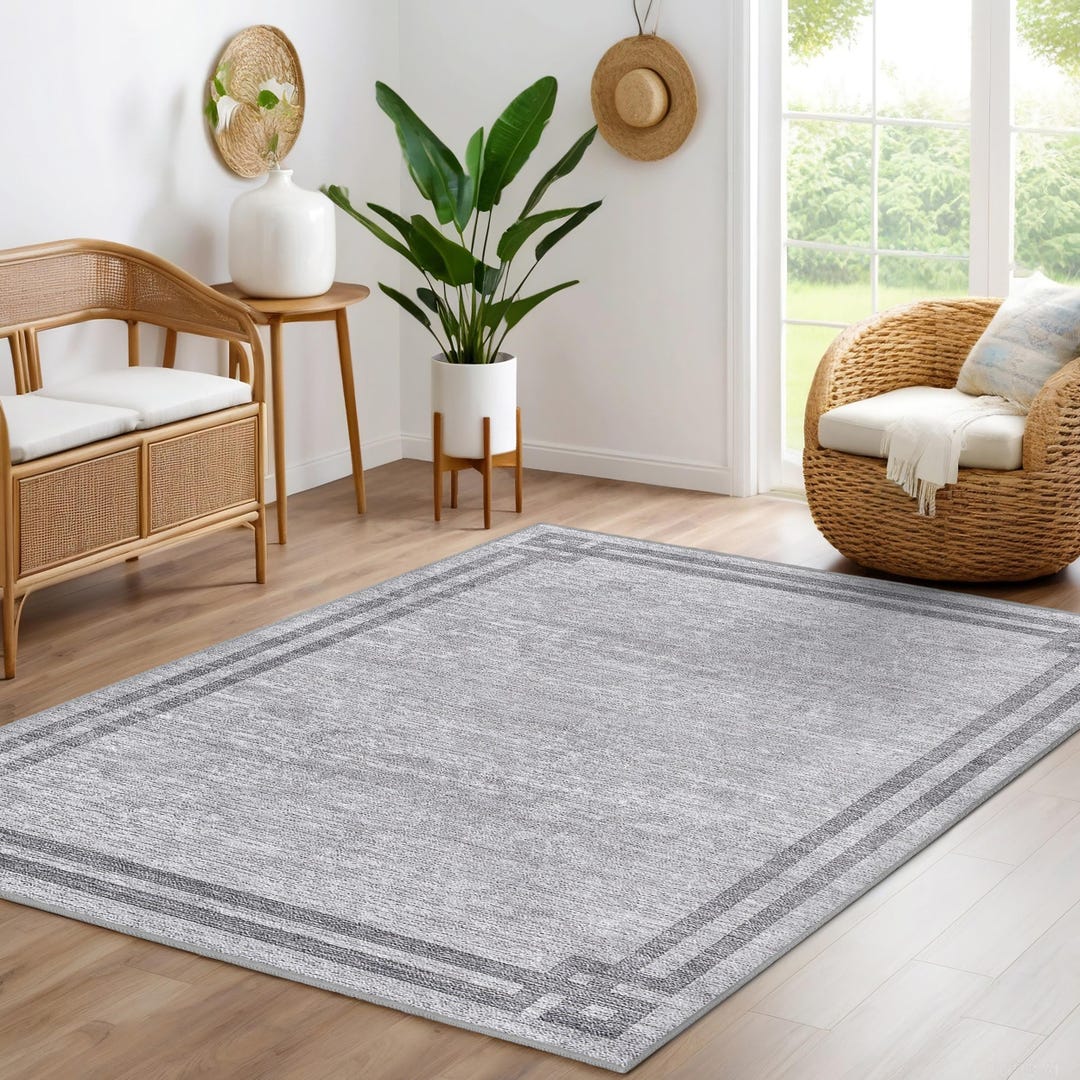 Gray Border Geometric Area Rug-minimalist Corner Accent Carpet-modern ...
