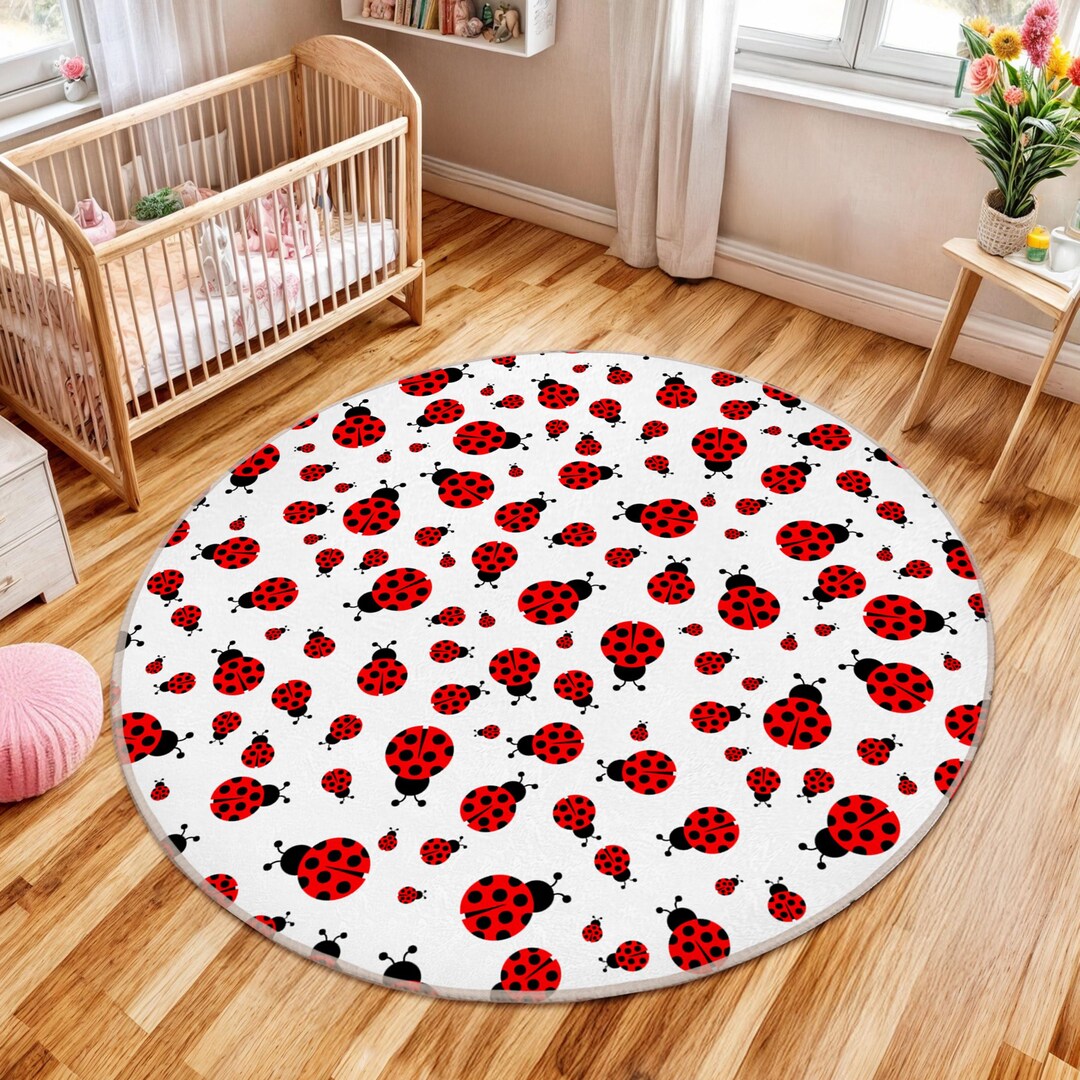 Ladybug Delight Kids Room Round Rug-red and Black Insect Circle Carpet ...