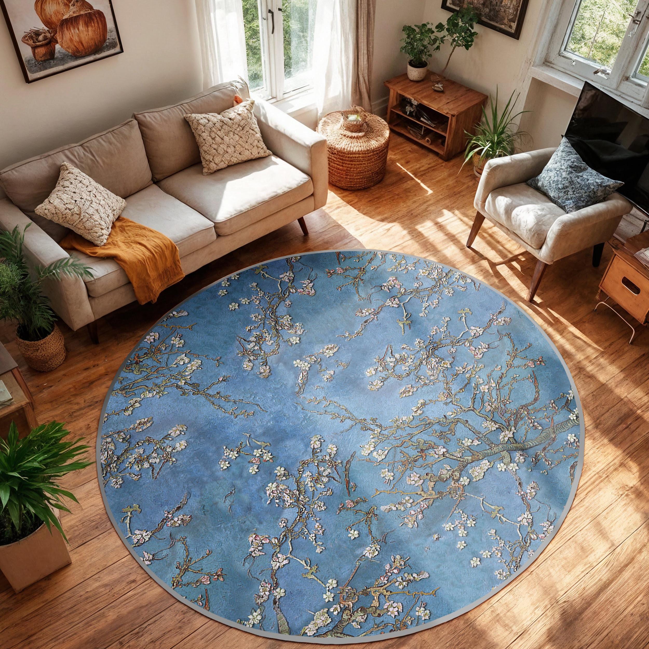 Tapis De Salon Classique Bleu Marine - Motif Fleuri Oriental - Fabriqué En Égypte (Neuf)