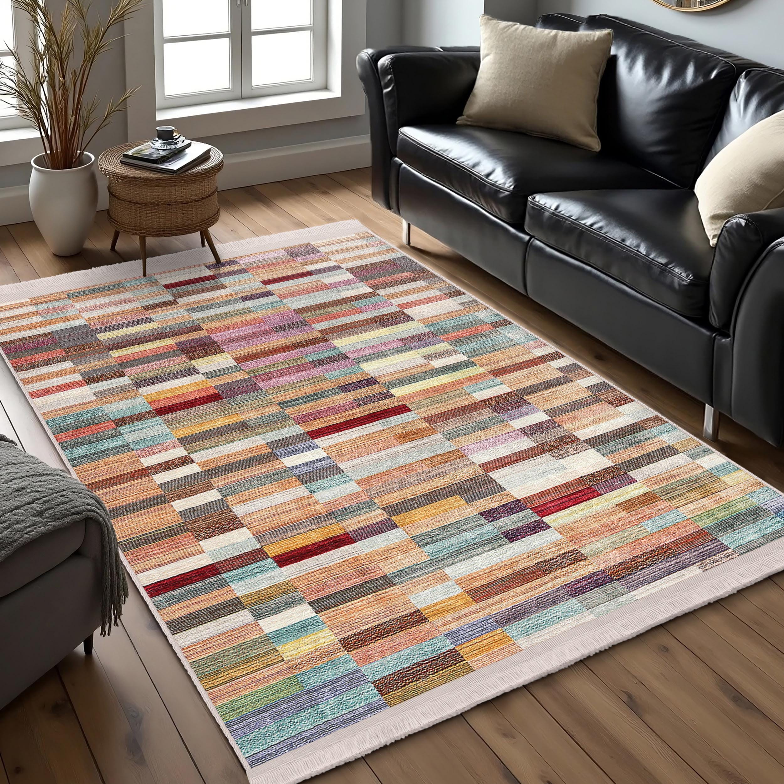 Area Rug Multicolor Geometric Colorful Geometric Blocks Area Rug-vibrant Multicolor Pattern Accent ...