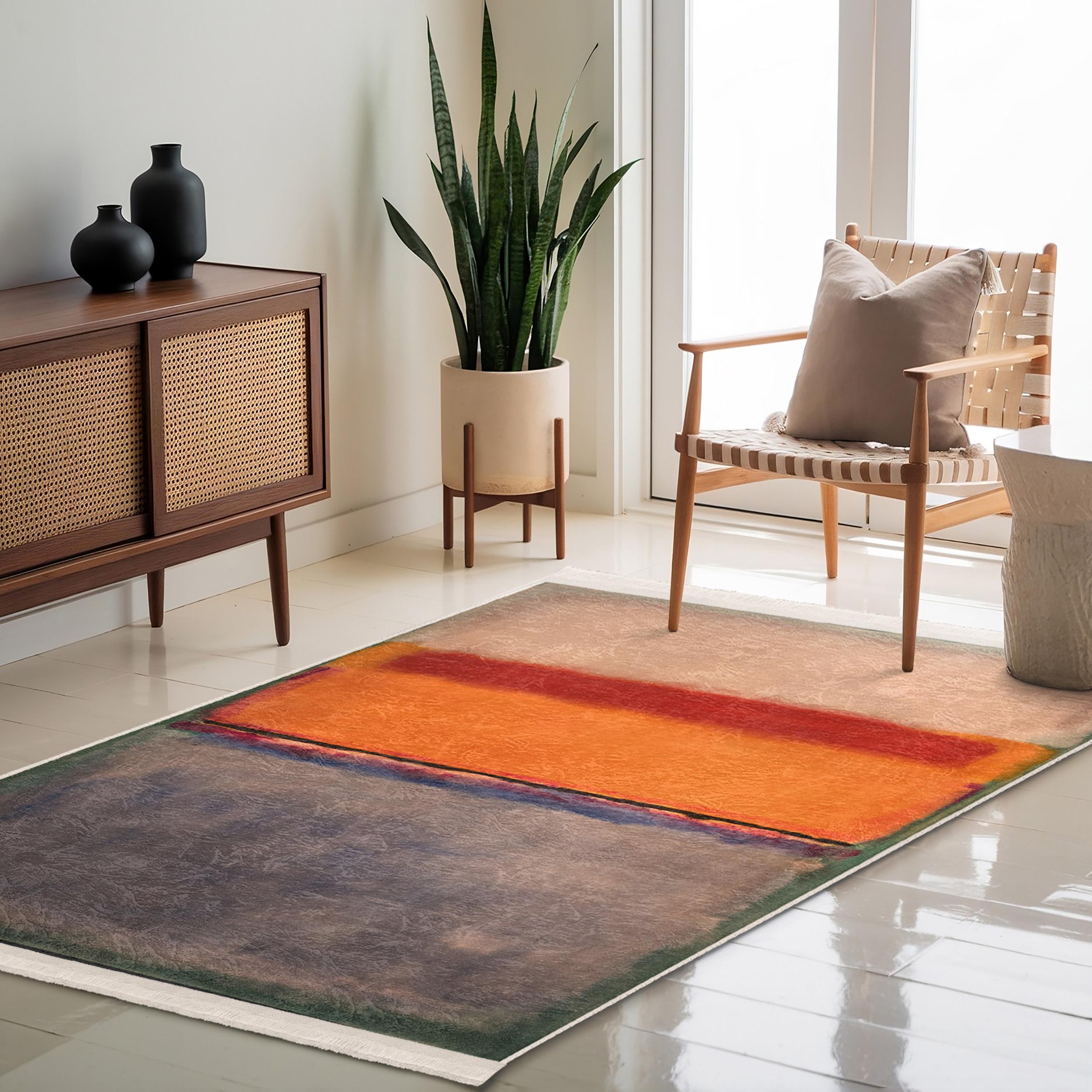 Rothko Inspired Area Rug|bold Block Texture Mat|vibrant Orange Red ...