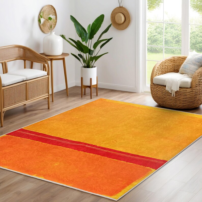 Golden Hued Abstract Area Rug-red Banded Geometric Accent Carpet-autumn ...