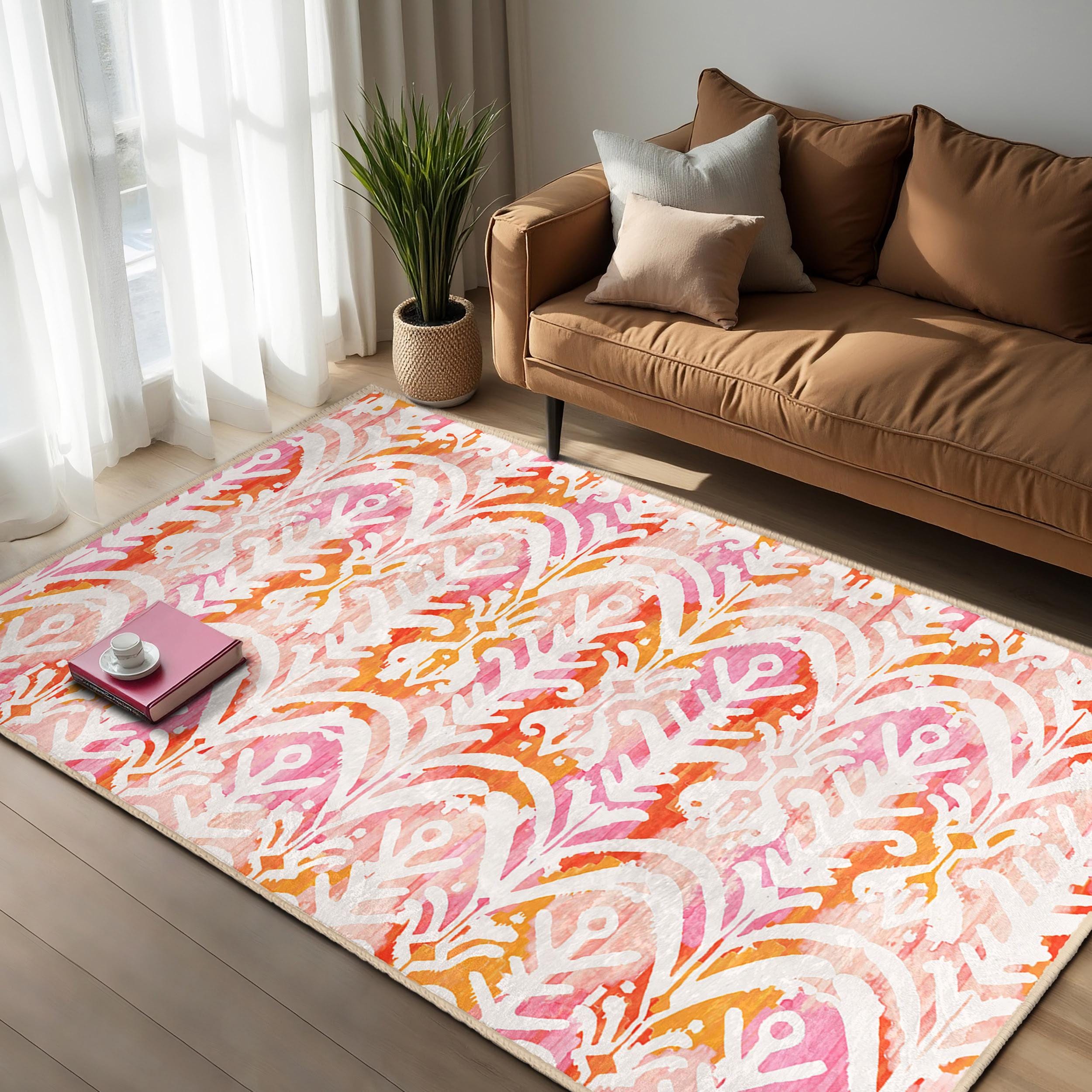 Patterned Rug Orange Vibrant Abstract Orange Area Rug-floral Swirl Pattern Mat-colorful ...