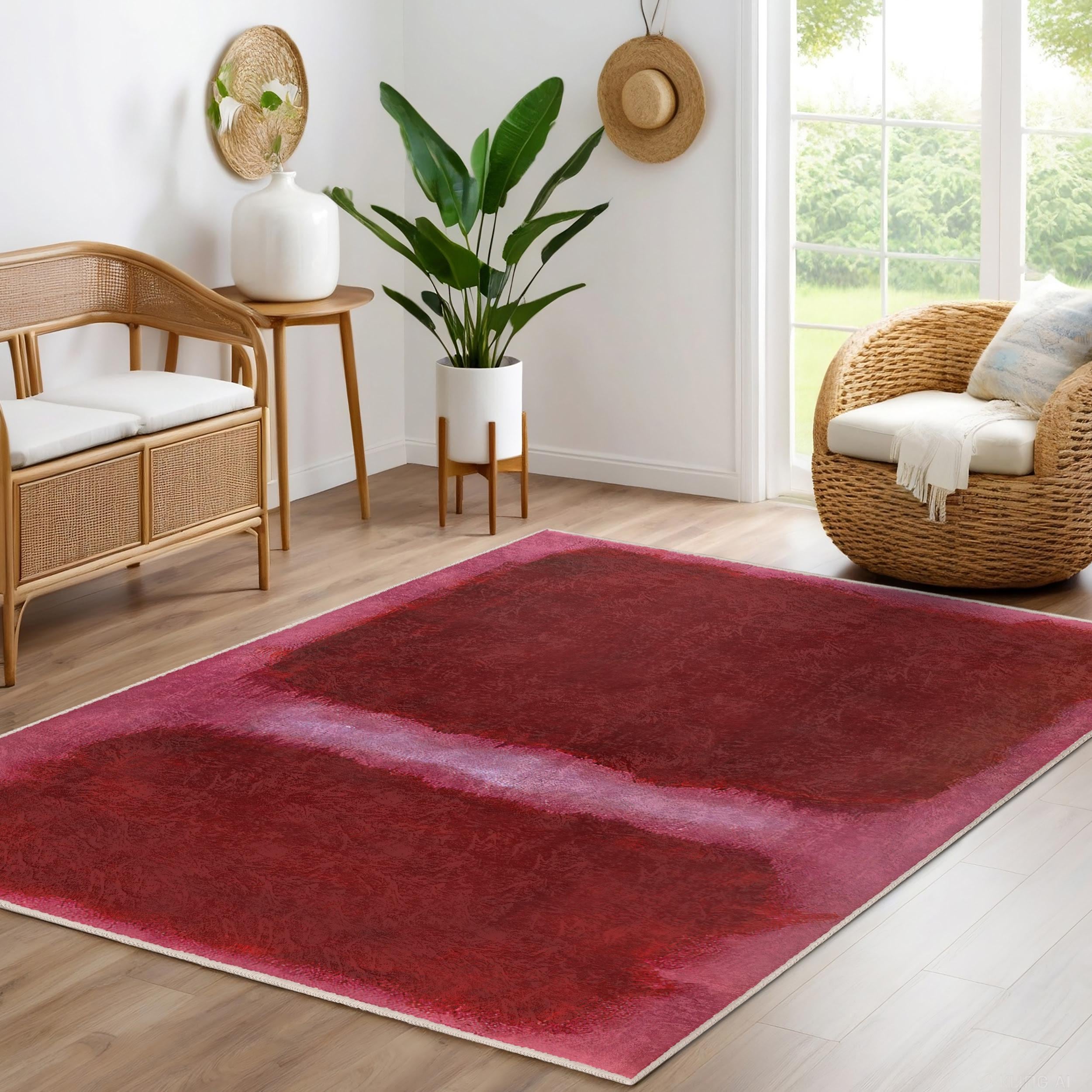 Rich Burgundy Gradient Area Rug-maroon Abstract Forms Accent