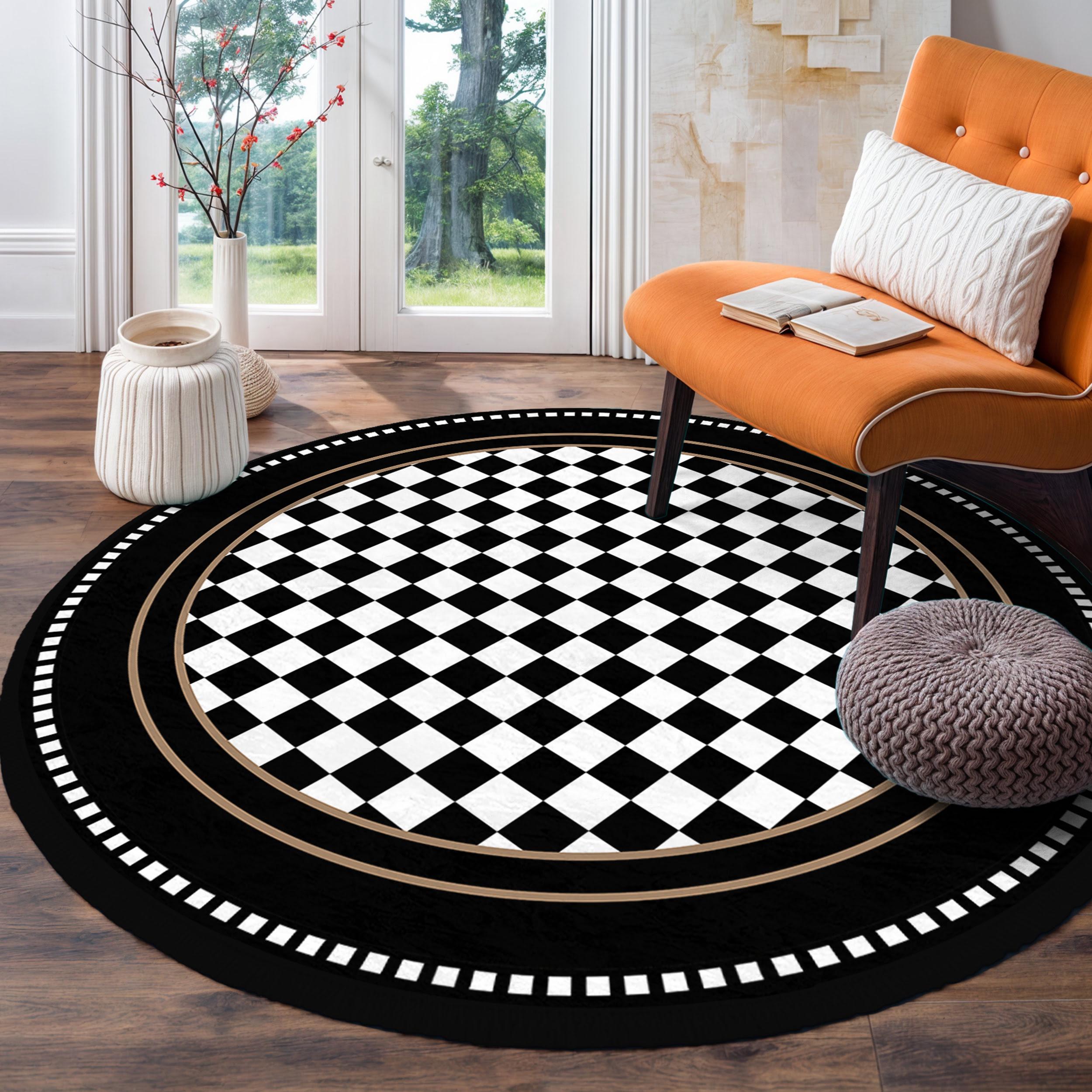 Checkered Chessboard Round Rug-diamond Pattern Circle Carpet-black ...