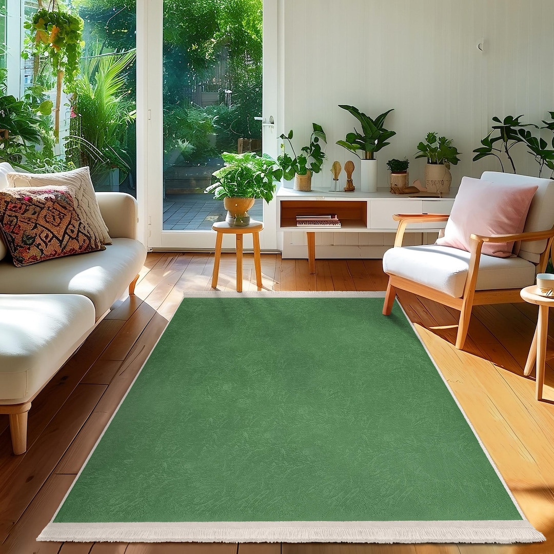 Green Textured Accent Rug-minimalist Style Area Rug-modern Anti Slip ...