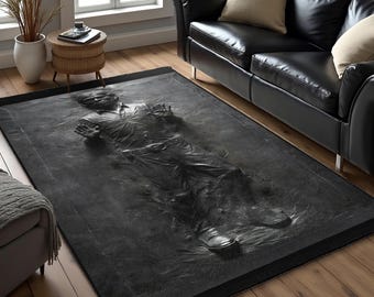 Space Carbonite Design Area Rug-Dark Galactic Icon Accent Carpet-Modern Hero Scene Floor Mat-Gray Sci-Fi Themed Area Rug-Stylish Fandom Rug