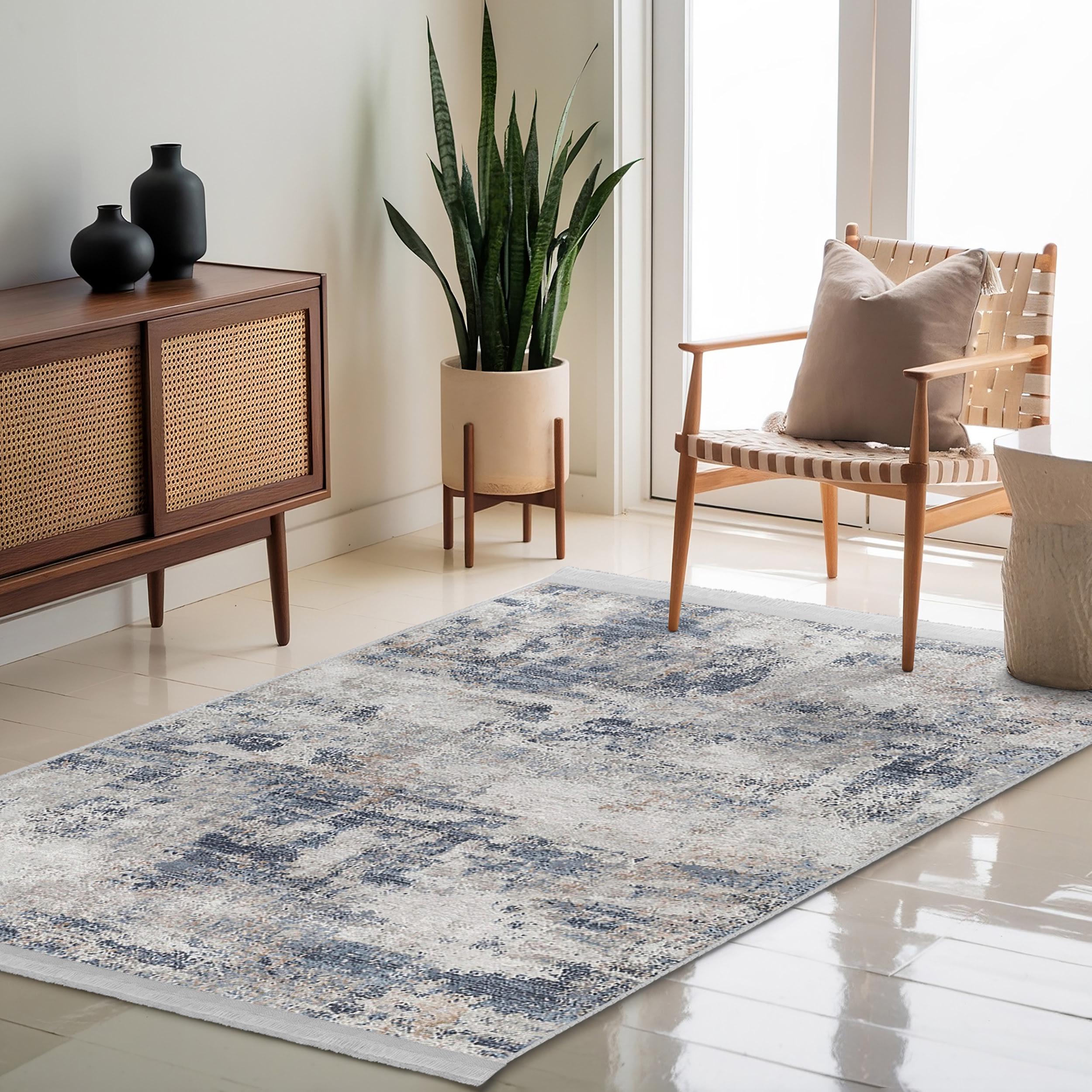Abstract Blue Texture Area Rug-vintage Distressed Patterns Mat-modern ...