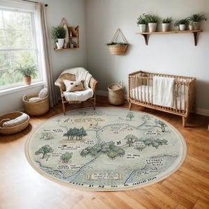 Winnie Map Teppich-Vintage Kinderzimmer Dekor-100 Morgen Holz Kinder Spielzimmer Teppich-Weicher runder Bereich Teppich für Baby Zimmer-Abenteuer Storyland Kinder runden Teppich