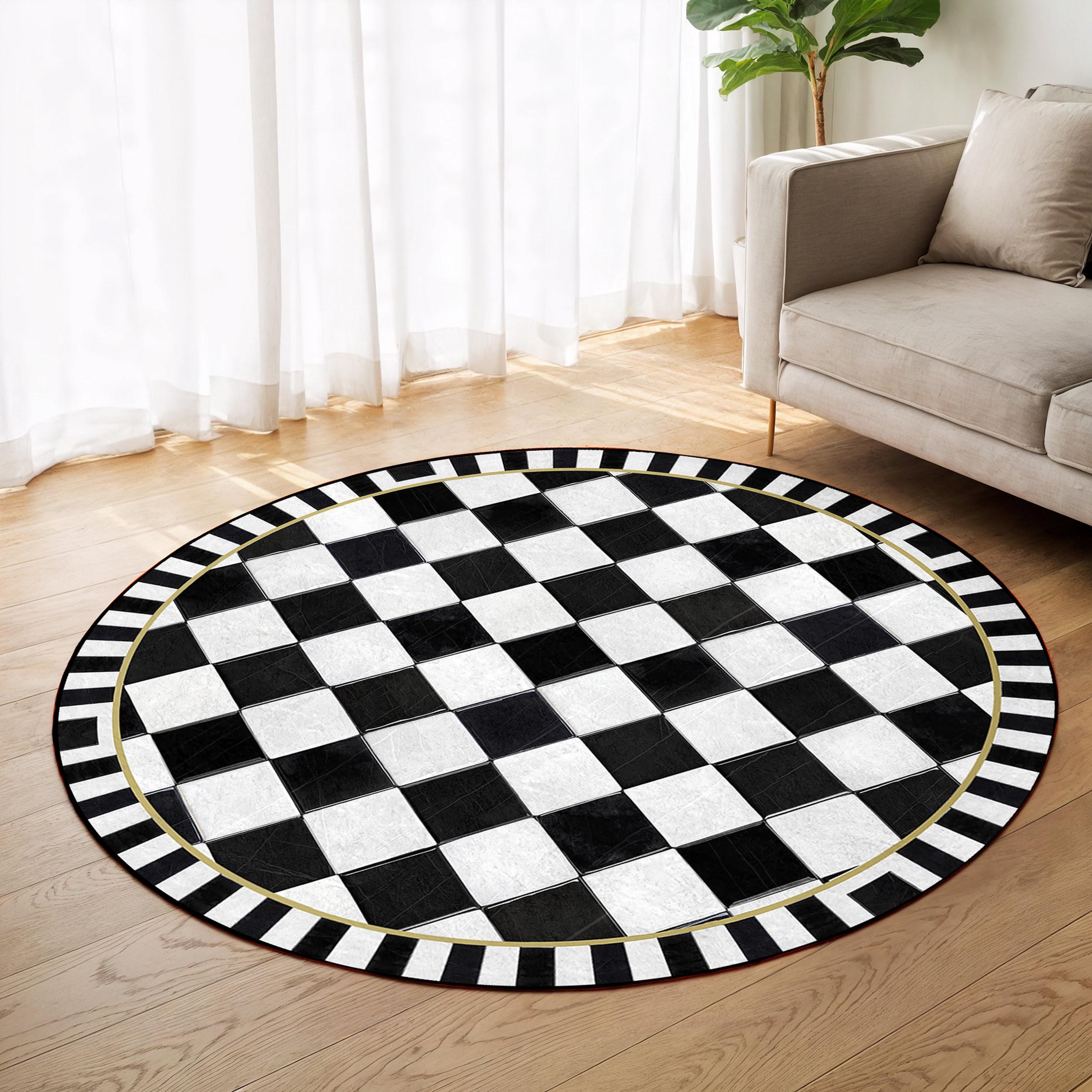 Checkerboard Black White Circle Carpet-geometric Tile Pattern Rug ...