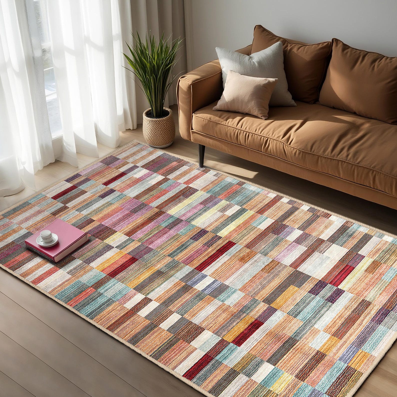 Colorful Geometric Blocks Area Rug-vibrant Multicolor Pattern Accent ...