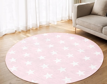 Pink Starry Circle Carpet-starry Pattern Round Rug-nursery Anti