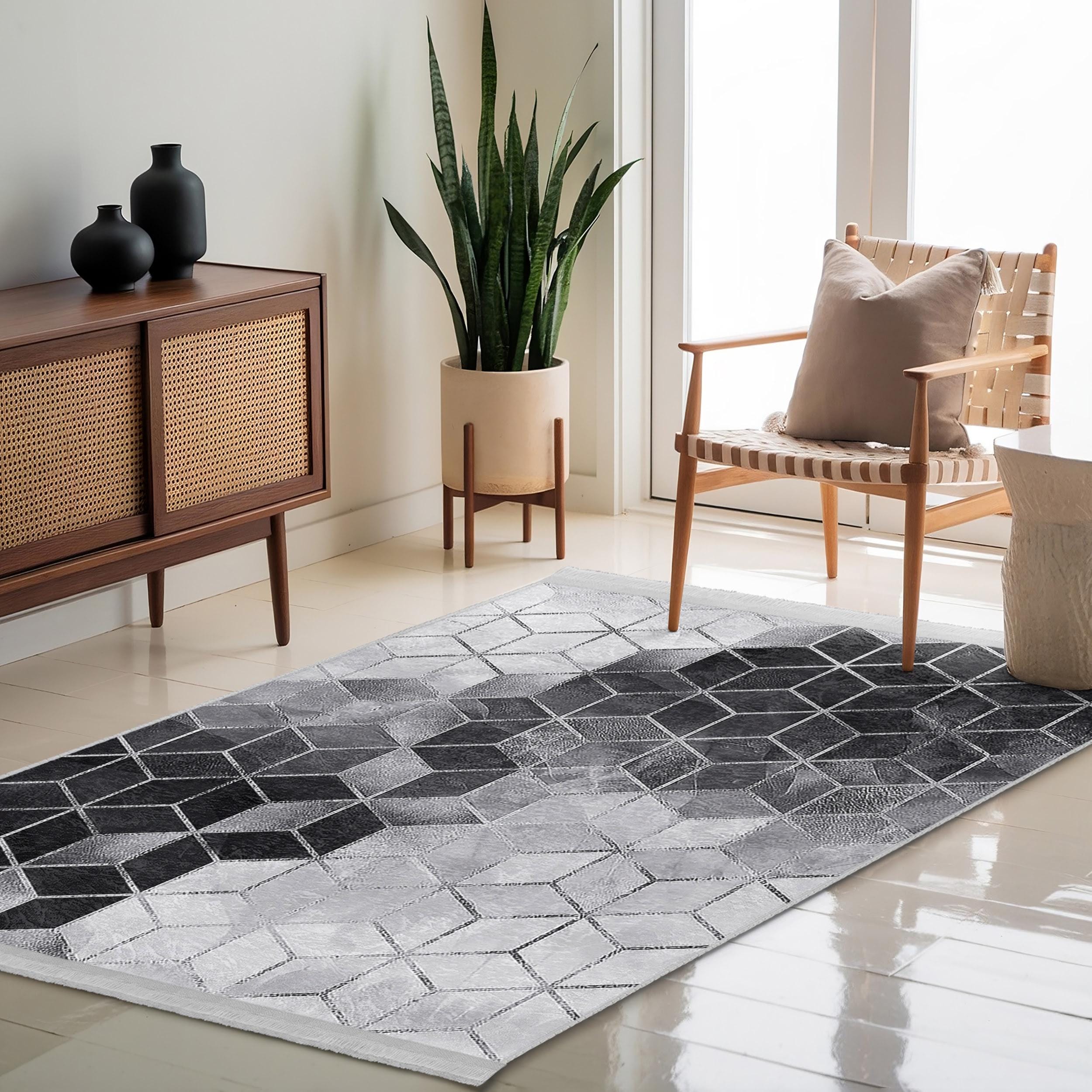 Hexagonal Pattern Rug Hexagonal Ombre Area Rug-geometric Cube Pattern Mat-monochrome Living ...