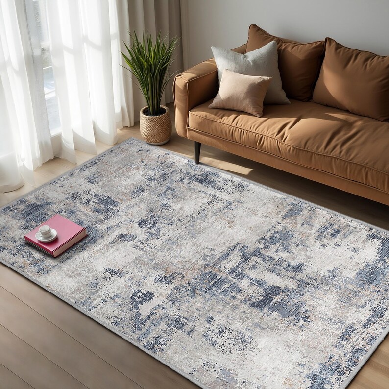 Abstract Blue Texture Area Rug-vintage Distressed Patterns Mat-modern ...