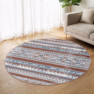 Rustic Geometric Tribal Round Rug-Vintage Aztec Symmetry Circle Carpet-Bohemian Earth Tone Circle Mat-Trend Carpet-Modern Decor Round Rug