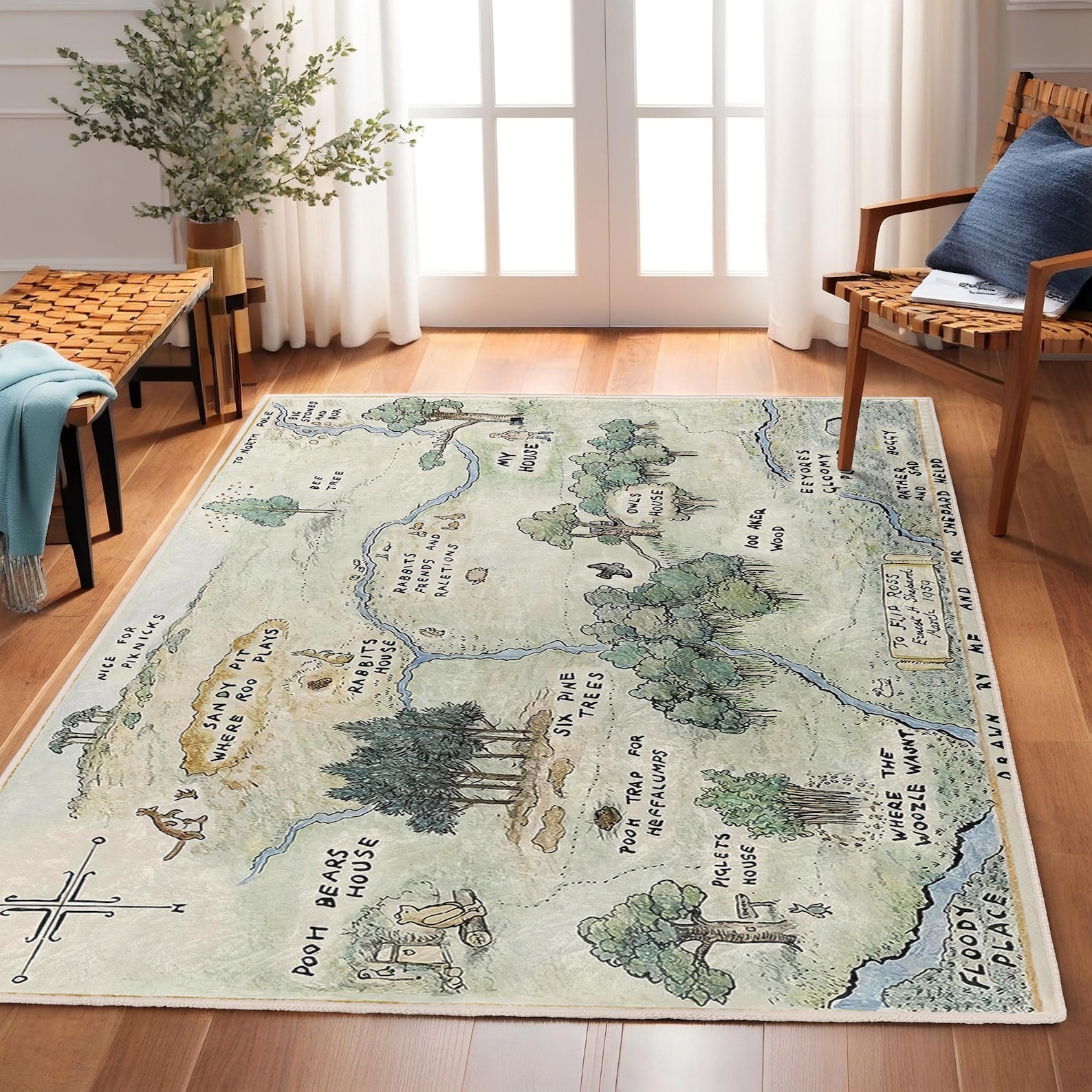 Whimsical Pooh Map-winnie Room Rug-vintage Fantasy Land Design Accent ...