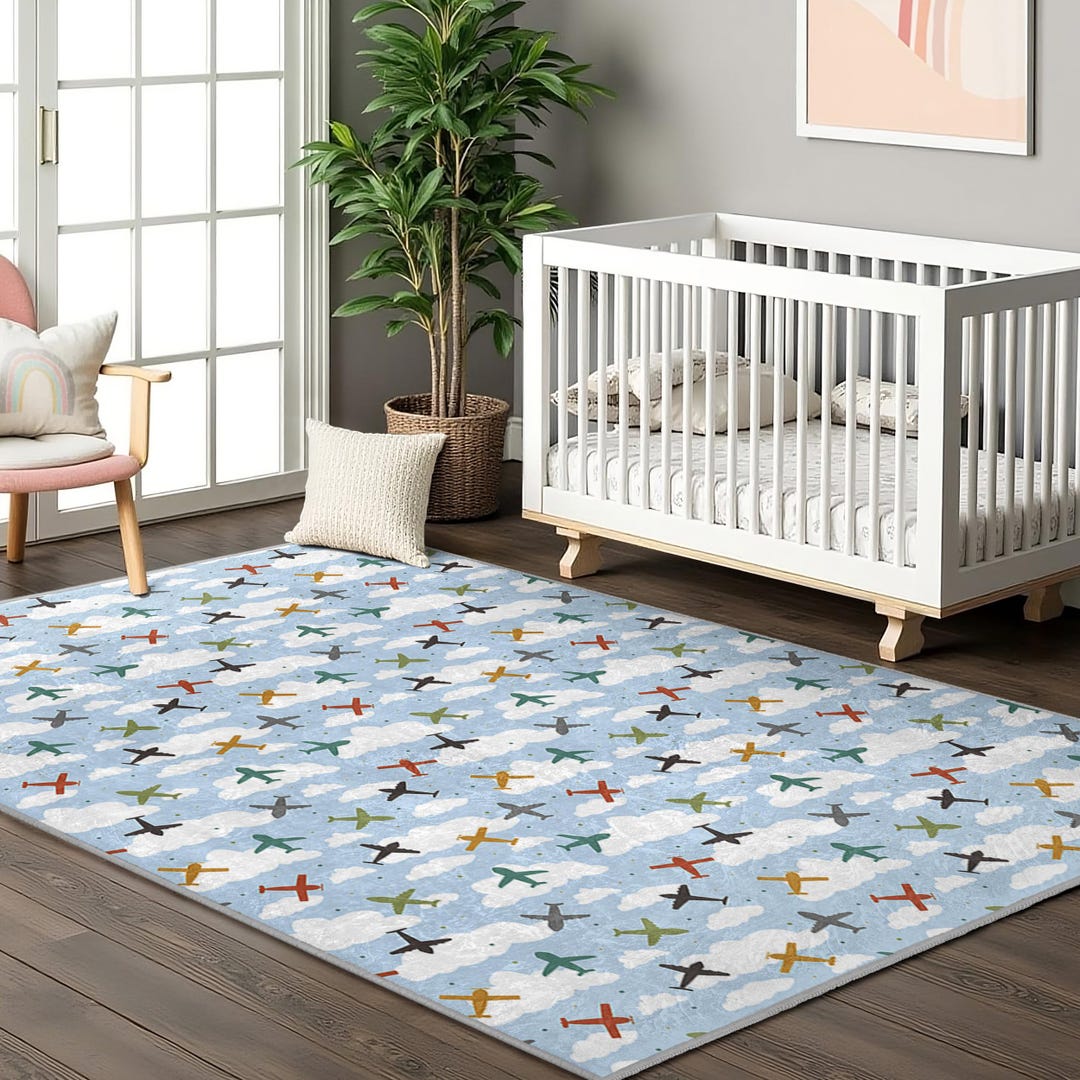 Sky Plane Adventure Kids Room Rug-clouds Airplane Pattern Nursery ...