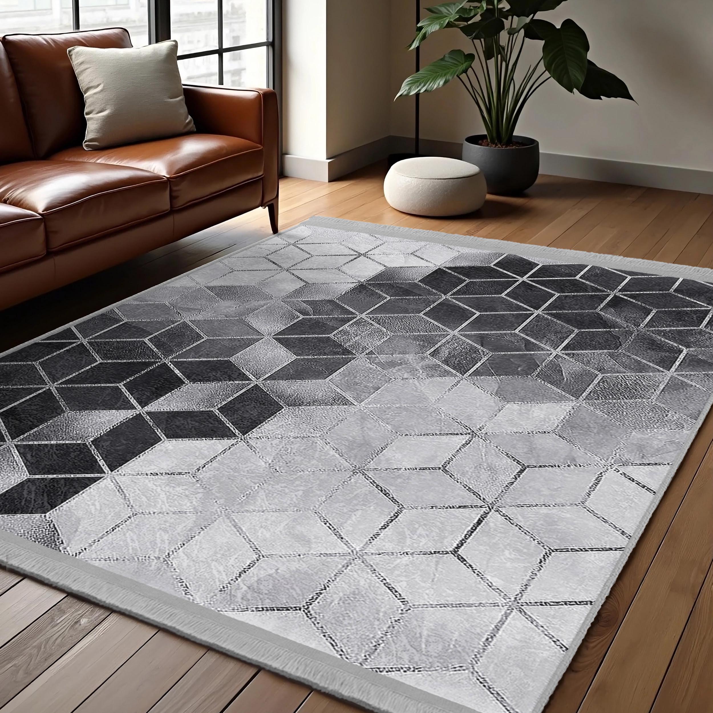 Hexagonal Pattern Rug Hexagonal Ombre Area Rug-geometric Cube Pattern Mat-monochrome Living ...