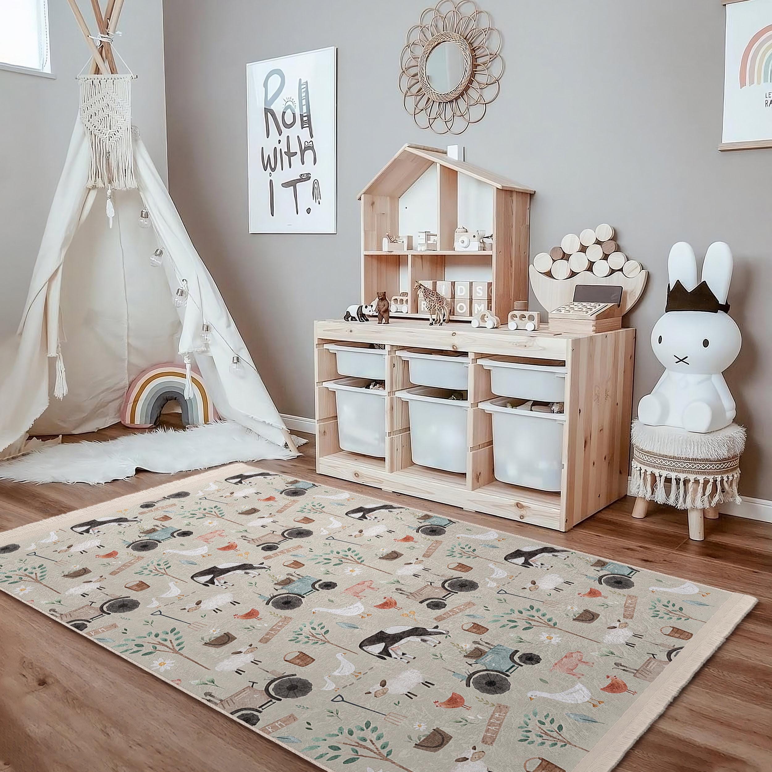 Farmyard Adventure Playmat Kids Room Rug-farm Animals Tractor
