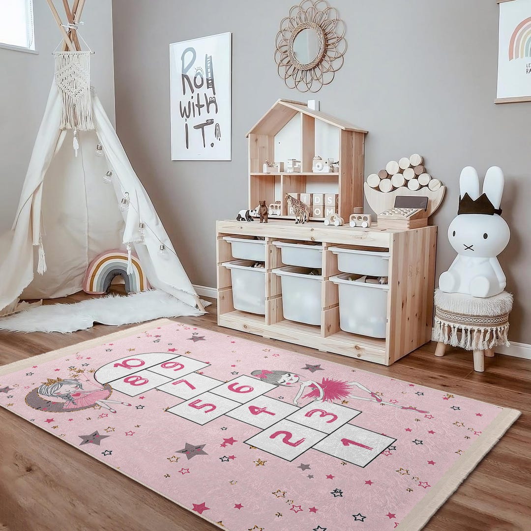 Ballet Princess Dance Kids Room Rug-fun Hopscotch Game Nursery Rug ...