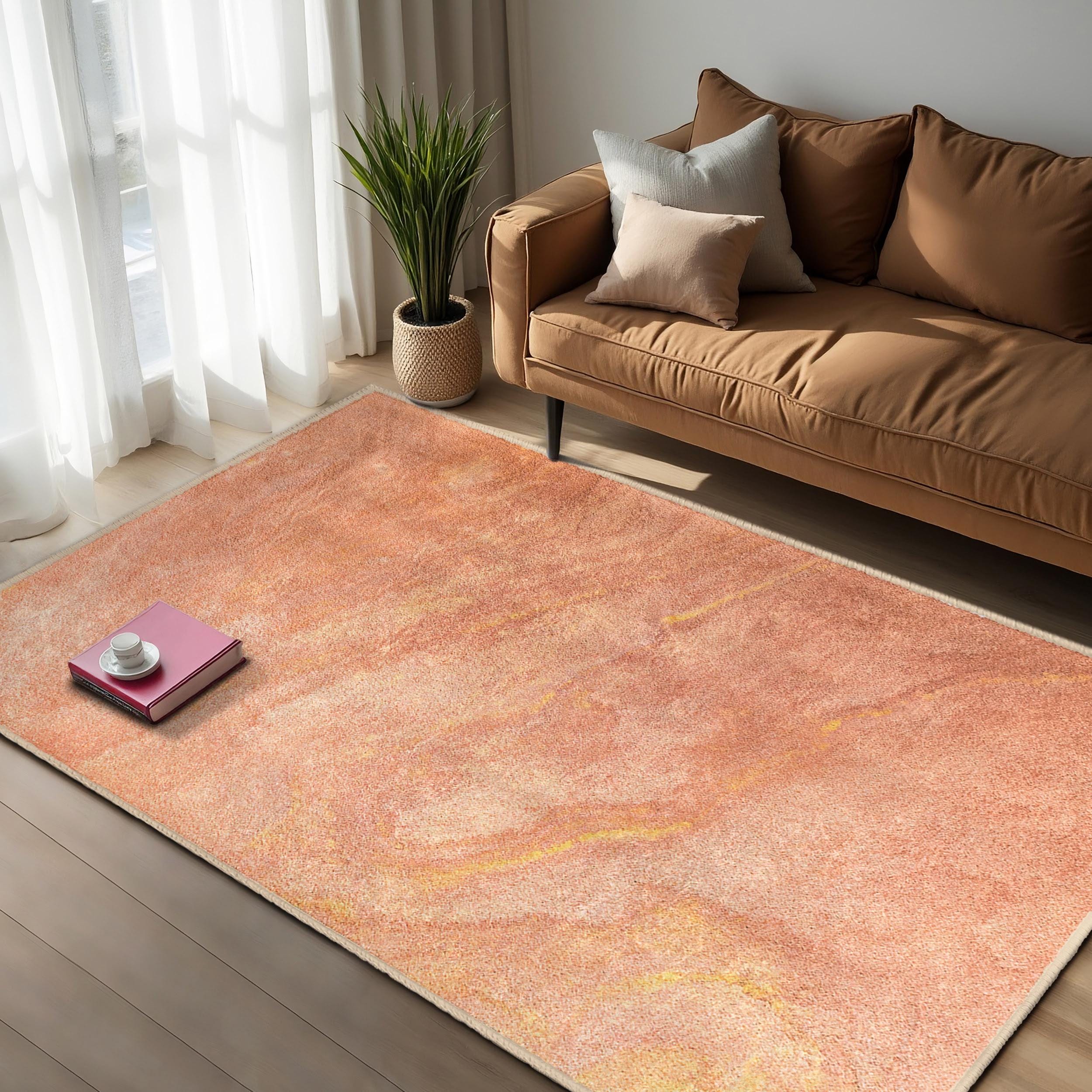 Warm Sandstone Area Rug-terra Cotta Swirl Design-muted Earth Tone