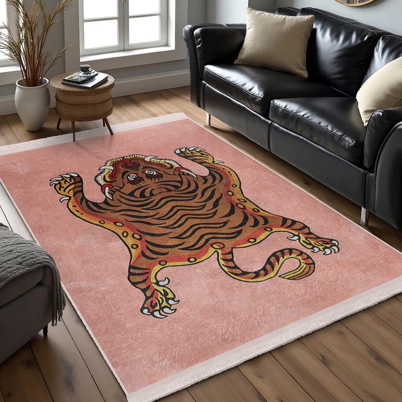 AntiSlip Tiger Runne Modern Animal Art Ru Orange Washable Carp
