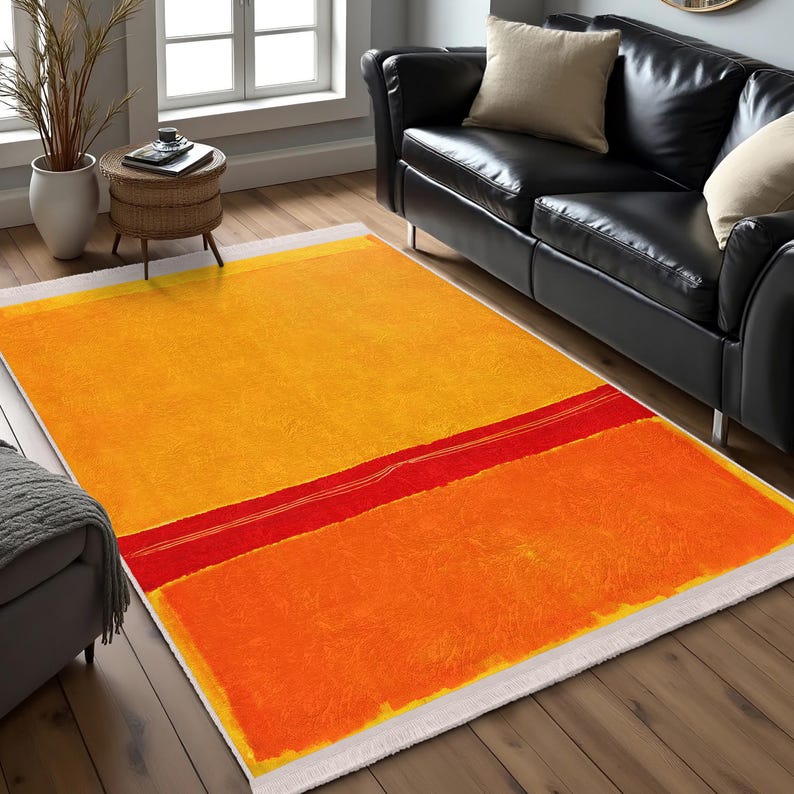 Bright Colorblock Rug Golden Hued Abstract Area Rug-red Banded Geometric Accent Carpet-autumn ...