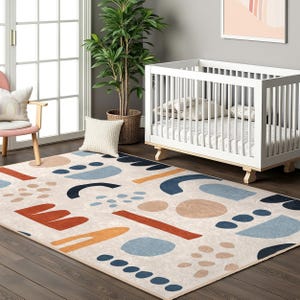Geometric Shapes Kids Room Rug-Colorful Abstract Design Nursery Carpet-Modern Playmat for Child Room-Washable Anti Slip Baby Room Rug