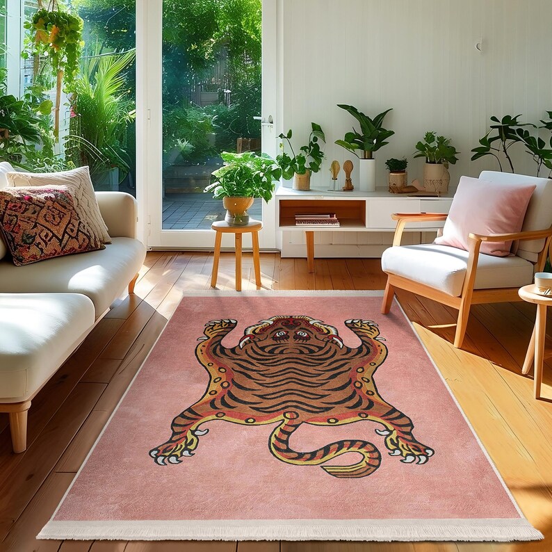 Striped Fur Carpet 4x6 Mat- Nature Inspired Rug - AntiSlip Tiger Runne