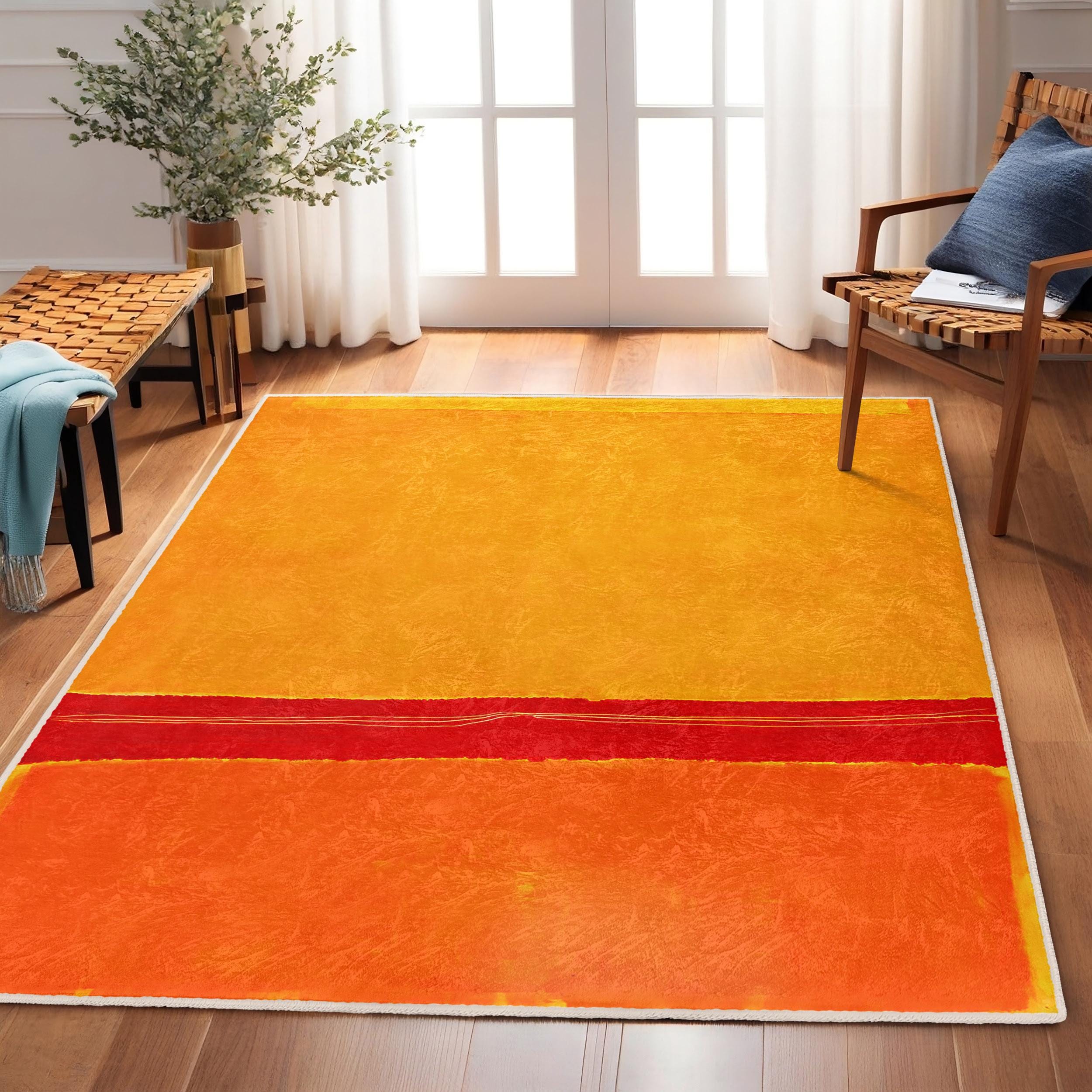 Bright Colorblock Rug Golden Hued Abstract Area Rug-red Banded Geometric Accent Carpet-autumn ...
