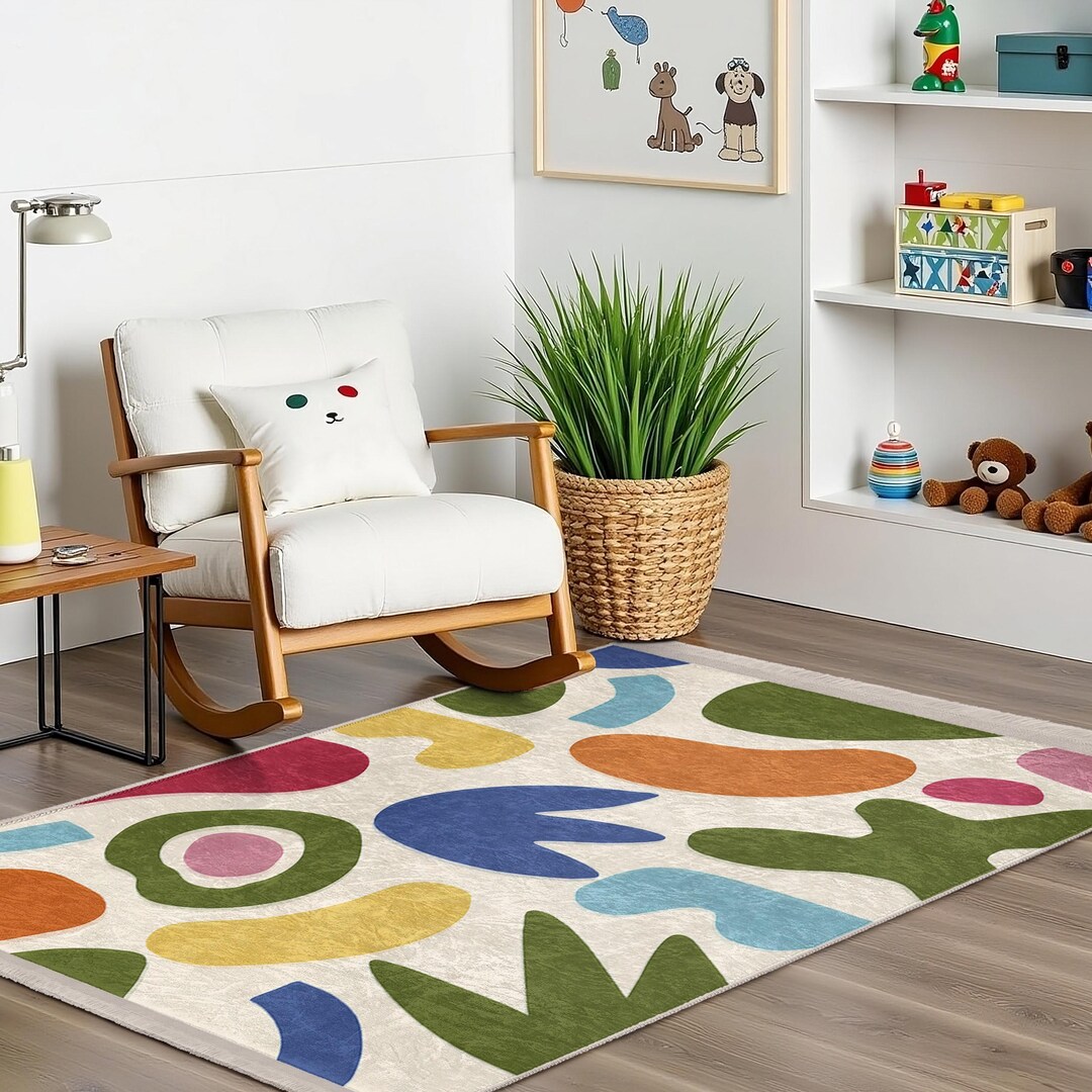Colorful Abstract Shapes Kids Room Rug-fun Multicolor Shapes Nursery ...