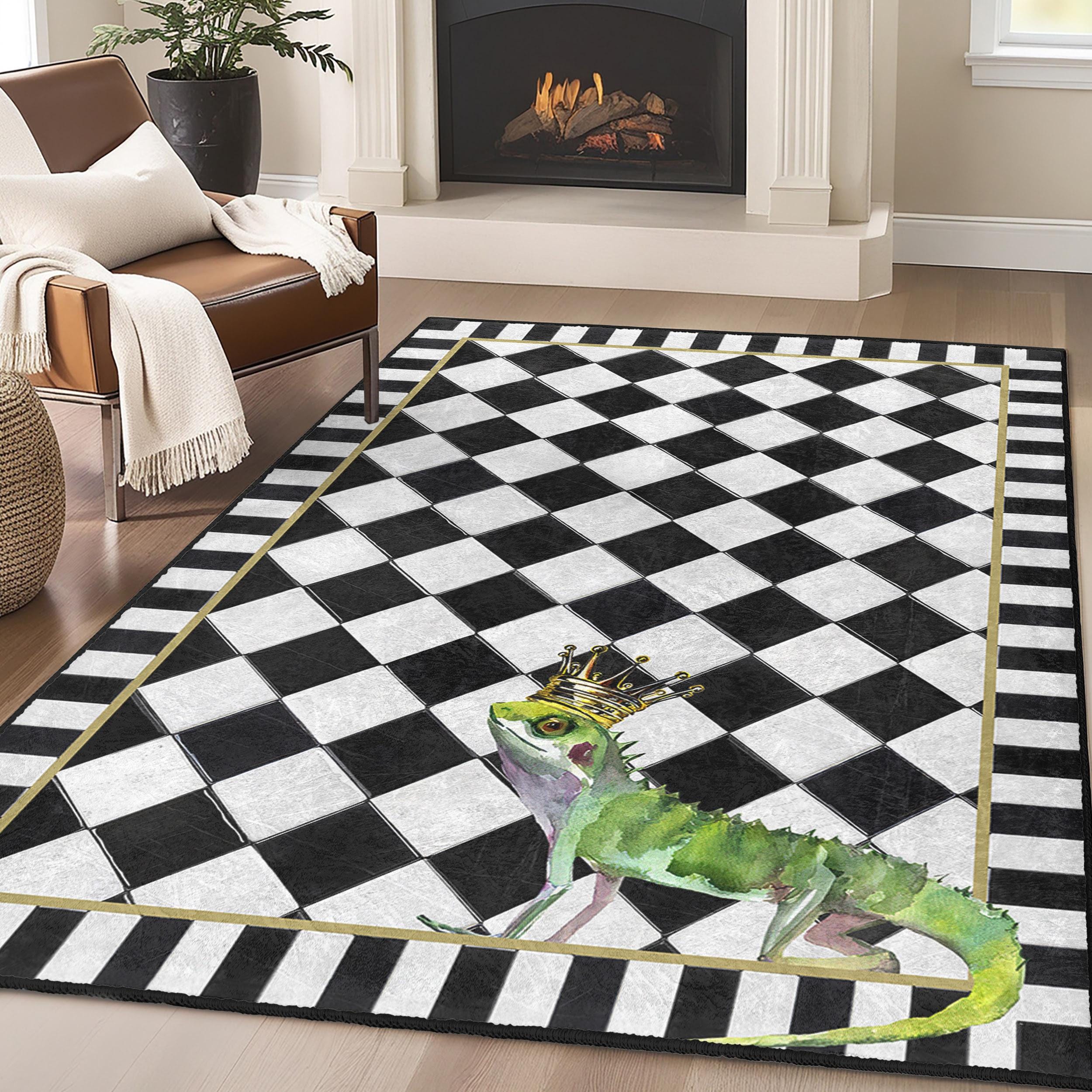 Lizard King Area Rug-checkered Elegance Throw Rug-crowned Iguana