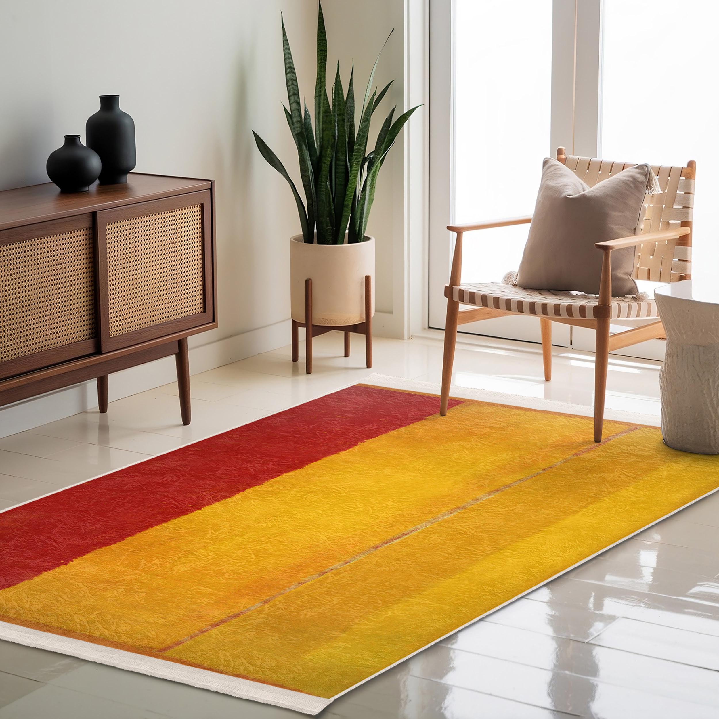 Red Yellow Rugs Red Yellow Striped Area Rug-bold Color Block Carpet-rothko Inspired ...