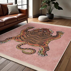 Striped Non Slip Rug Area Carpet - Orange Washable Carp Carpet - Cat Design Runner