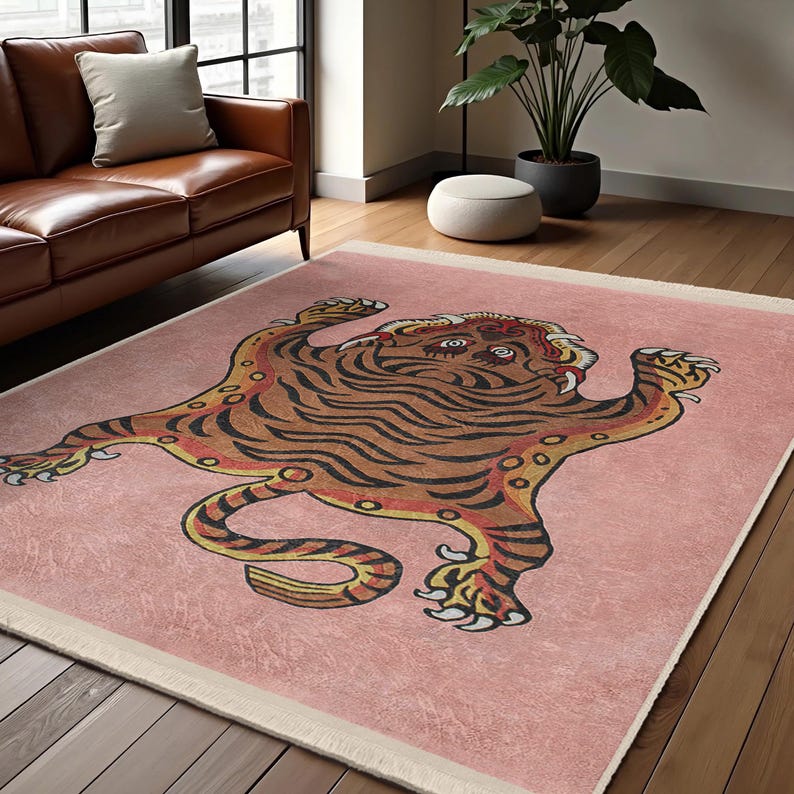 Striped Non Slip Rug Area Carpet - Orange Washable Carp Carpet - Cat Design Runner