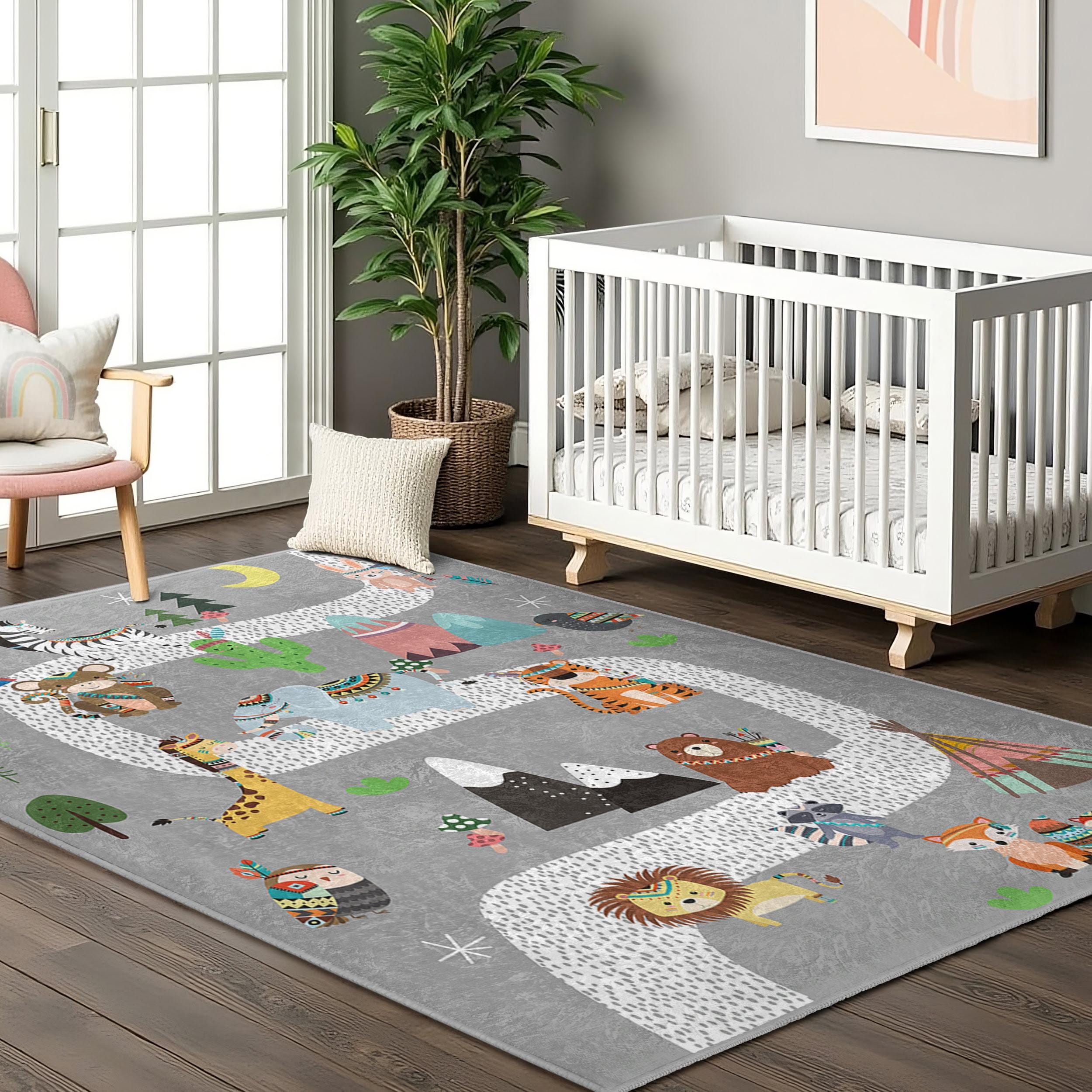 Forest Pathway Rug Jungle Safari Adventure Kids Room Rug-animal Pathway Playmat Nursery ...