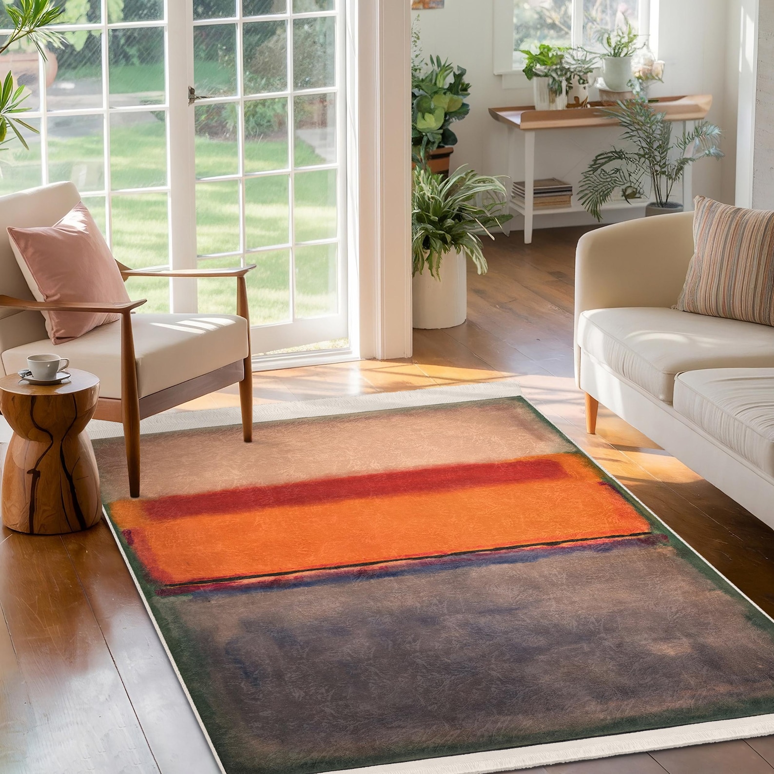Rothko Inspired Area Rug|bold Block Texture Mat|vibrant Orange Red ...