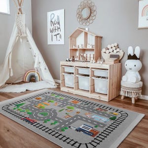 City Road Map Nursery Carpet-Toy Cars Playmat-Kids Room Carpet-Fun Streets Baby Room Rug-Gray Playmat Toddler Mat-Anti-Slip Child Room Rug