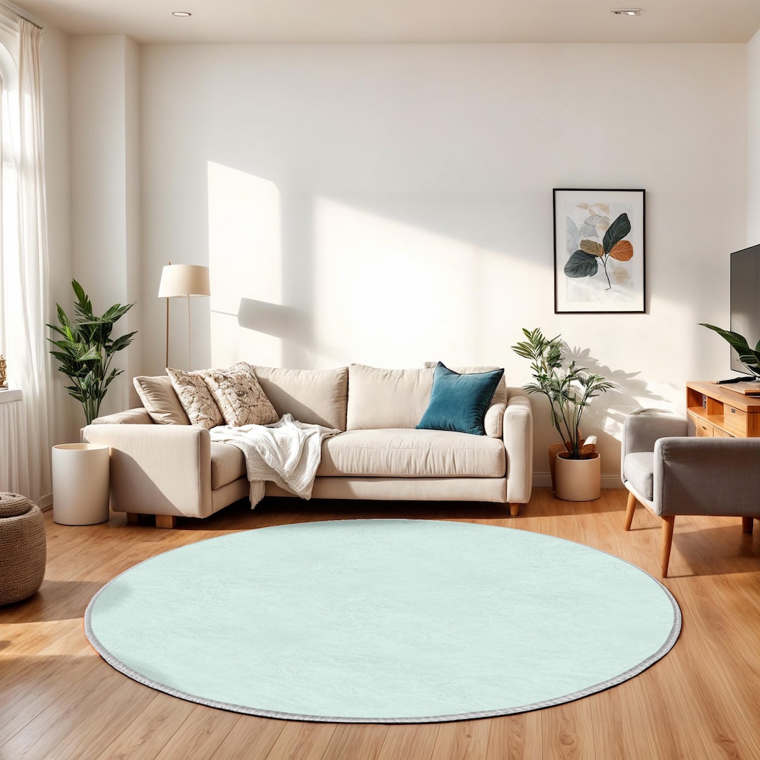 Mint Textured Circle Carpet-water Ripple Effect Round Rug-unique Pastel ...