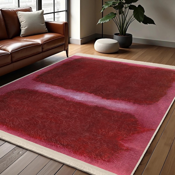 Rich Burgundy Gradient Area Rug-Maroon Abstract Forms Accent Carpet-Modern Non Slip Rug-Vivid Artistic Washable Carpet-Rothko Style Mat