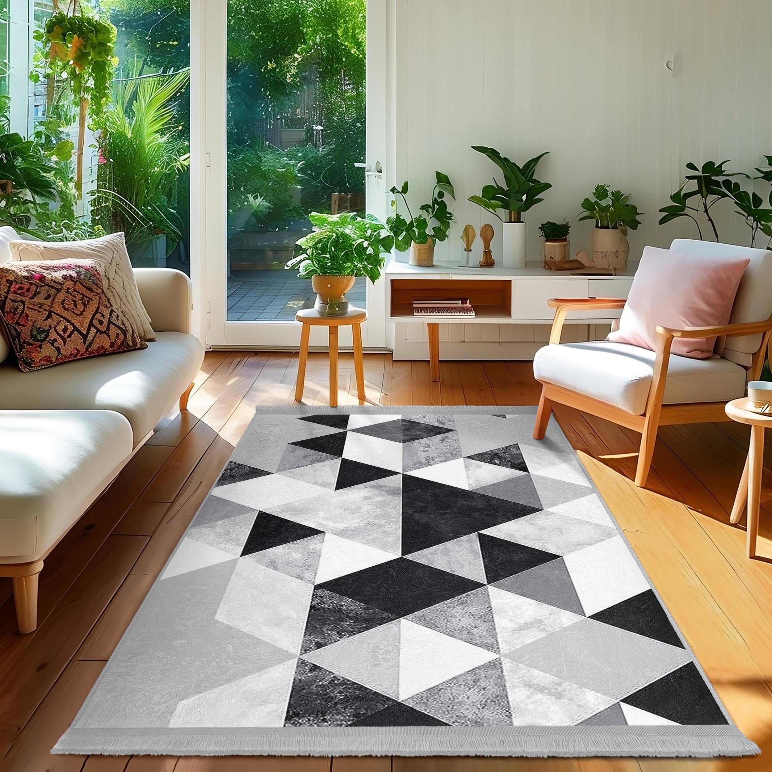 Triangular Carpet Pattern Black Geometric Area Rug-triangular Abstract Carpet-monochrome Anti ...