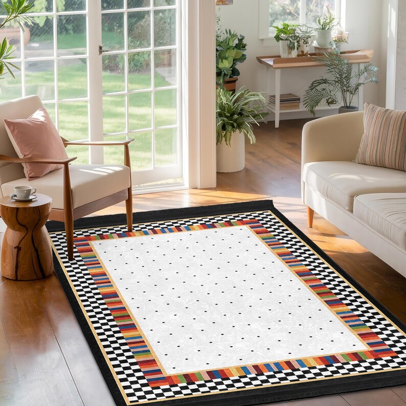 Striped Border Rug Colorful Striped Border Area Rug-black White Checker Art Square Rug ...