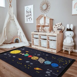 Moon Rover Play Rug Solar System Adventure Kids Room Rug-planetary Path Playmat-navy Space ...