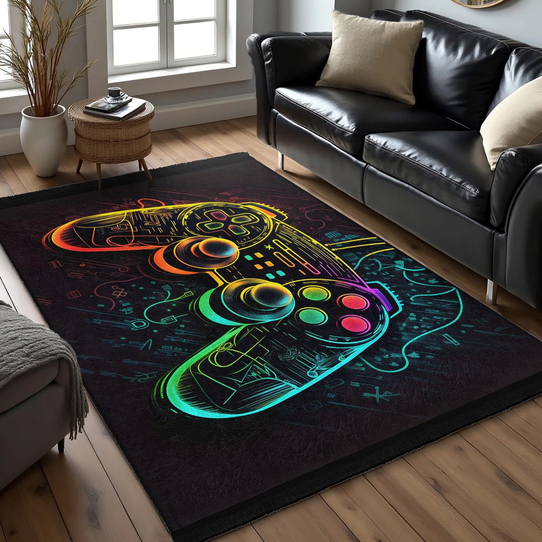 Retro Controller Rug Gamer Room Controller Area Rug-retro Joystick Rainbow Design Mat ...