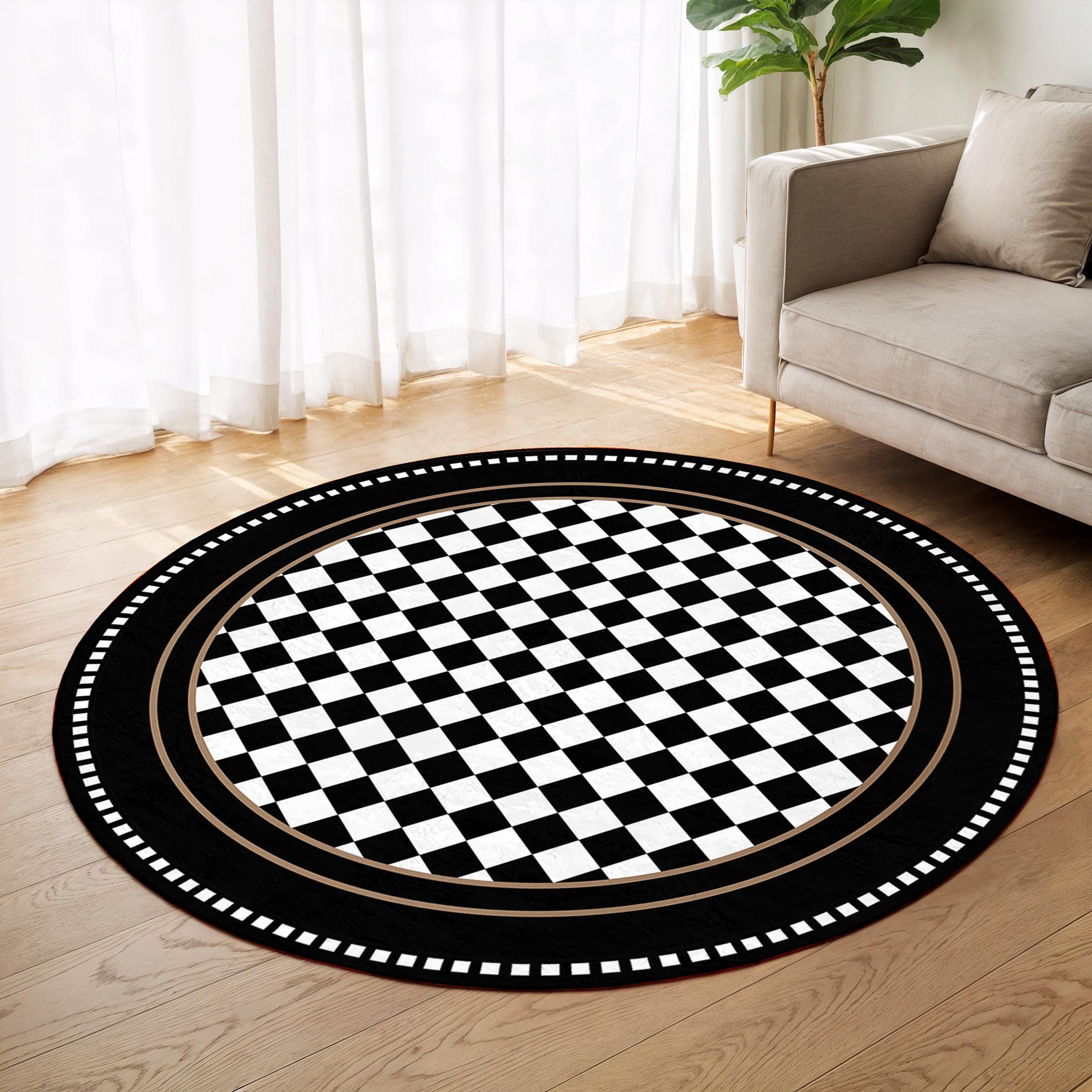 Chess Pattern Rug Checkered Chessboard Round Rug-diamond Pattern Circle Carpet-black ...