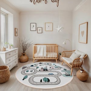 Stadswegen avontuur kinderkamer rond tapijt-stadsstraten pad speelkleed cirkel tapijt-auto activiteitenkaart rond tapijt-voertuig reis kinderkamer tapijt