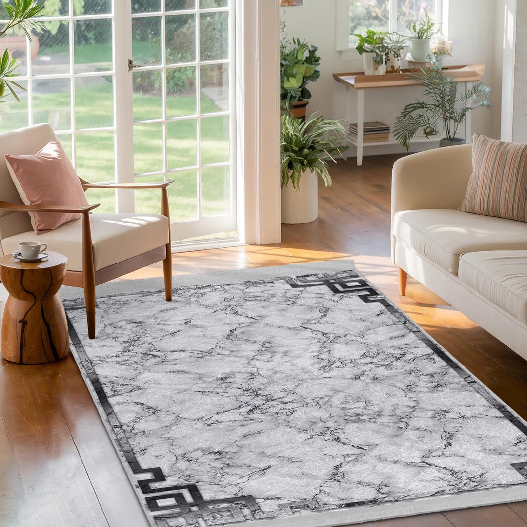 Marble Pattern Area Rugs Modern Marble Gray Area Rug-elegant Veined Design Mat-abstract Border ...