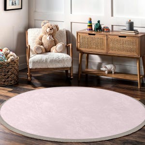 Pink Pastel Circle Kids Room Round Rug-subtle Marble Texture